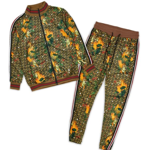 Reason Brand Tiger Print Monogram Track Set Tracksuit 2 Piece - Picture 1 of 8